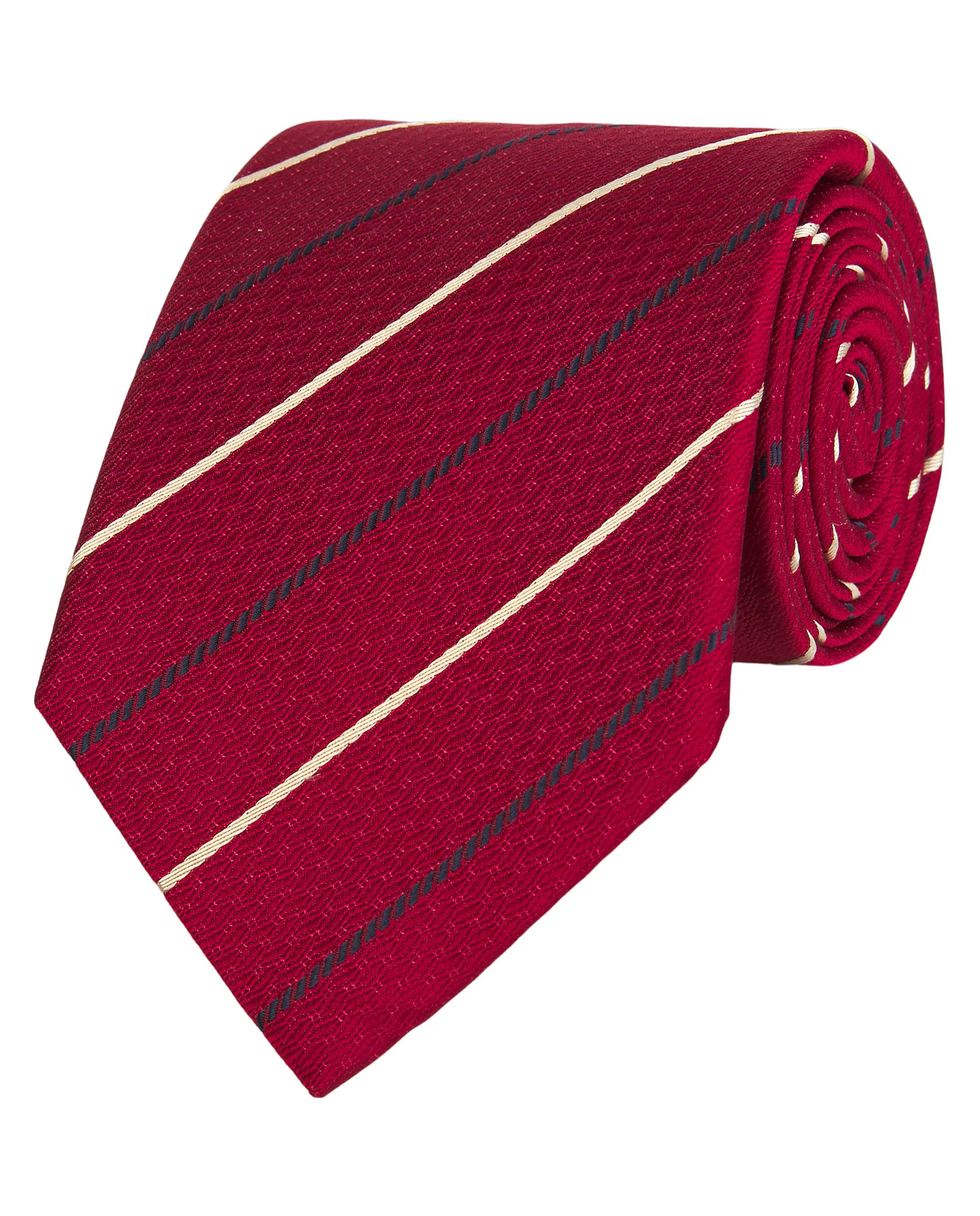 Corbata jacquard  roja rayas en seda natural
